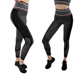 2/$30 Mono B Seamless Hybrid High Waisted Techno Athletic Track Leggings Gray